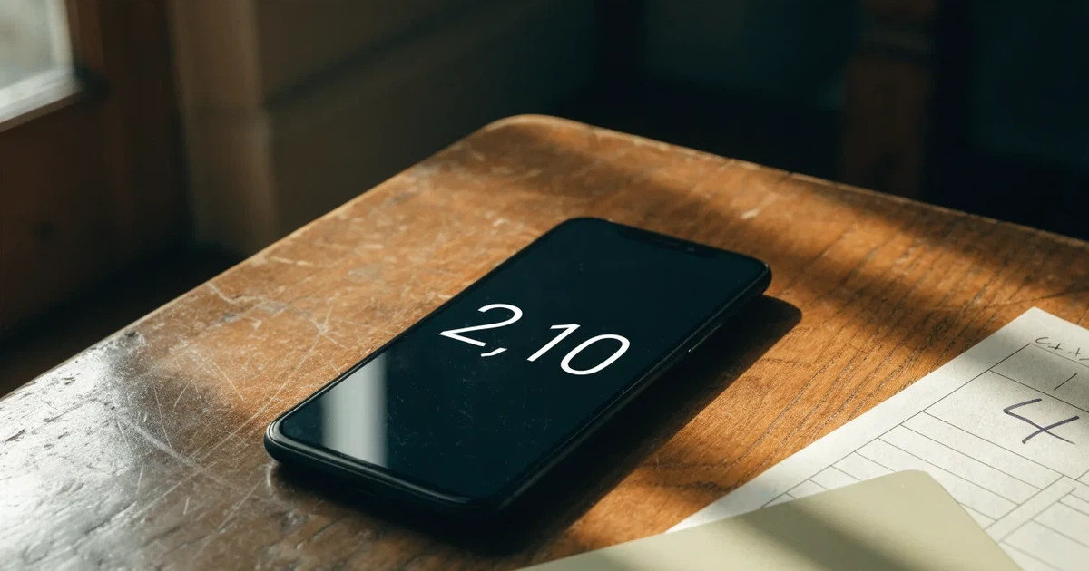 Ein Smartphone liegt mit dem Display nach unten auf einem Holztisch, daneben ein paar Euro-Münzen und eine unbeschriftete Plastikkarte im Morgenlicht.