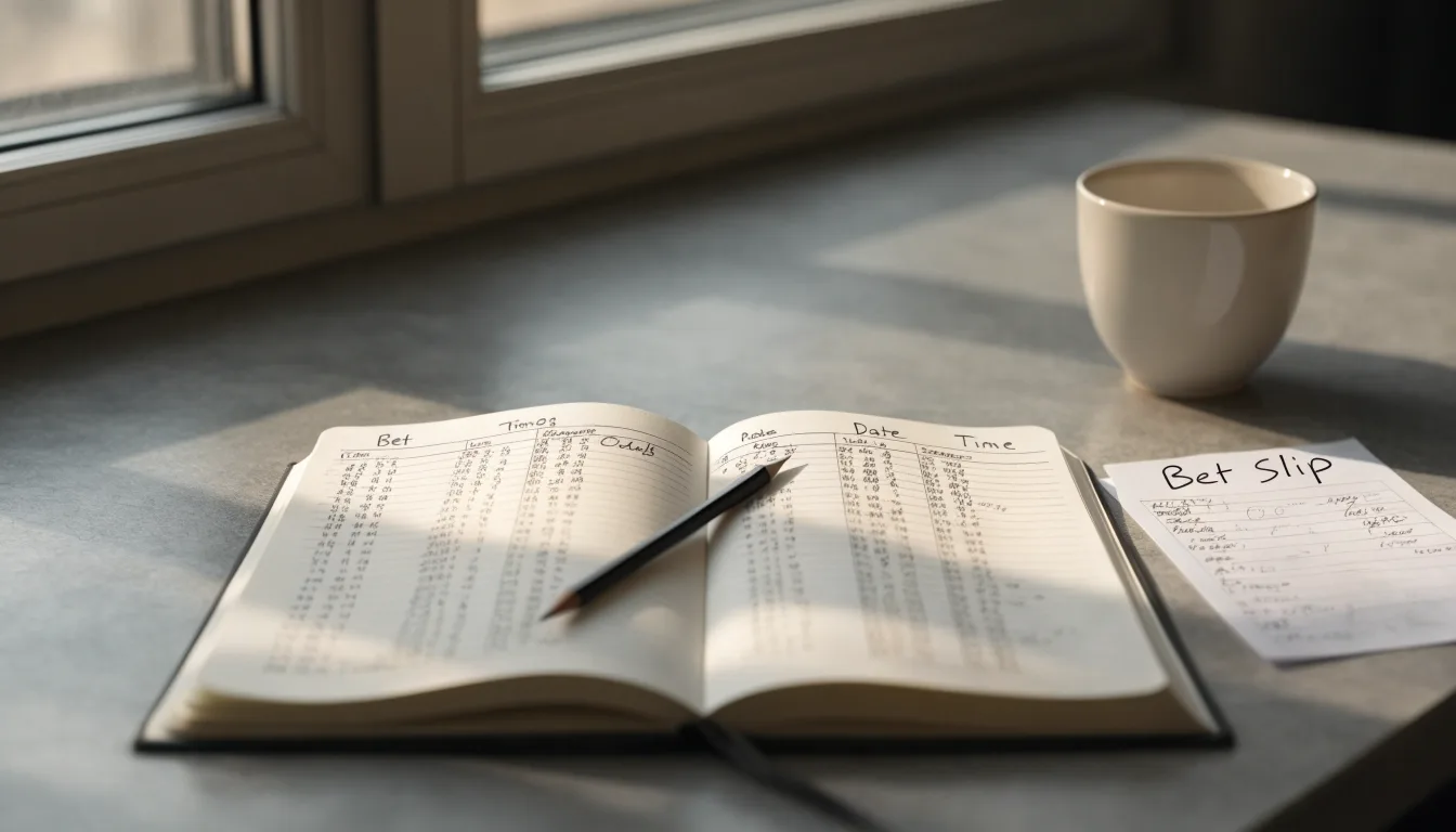 Ein Taschenrechner, ein Bleistift und ein Block mit handschriftlichen Zahlenreihen liegen auf einer grauen Arbeitsfläche.