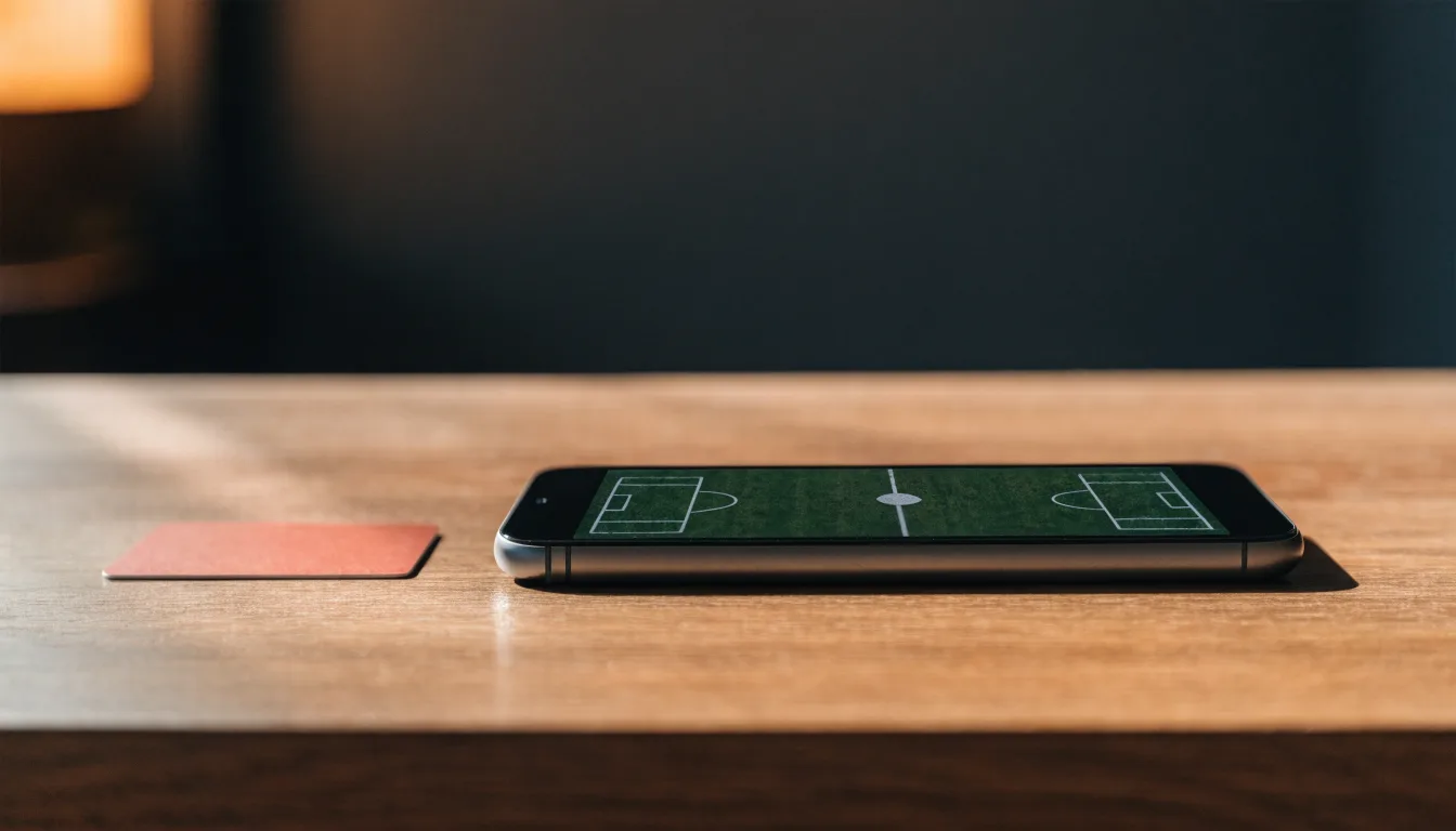 Eine Bankkarte ohne Aufdruck liegt neben einem Smartphone mit dunklem Display auf einem Holztisch.