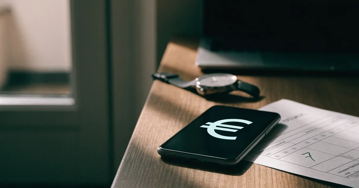 Ein Laptop mit geschlossenem Deckel, ein Notizblock und eine Armbanduhr liegen auf einem Schreibtisch in sachlichem Tageslicht.