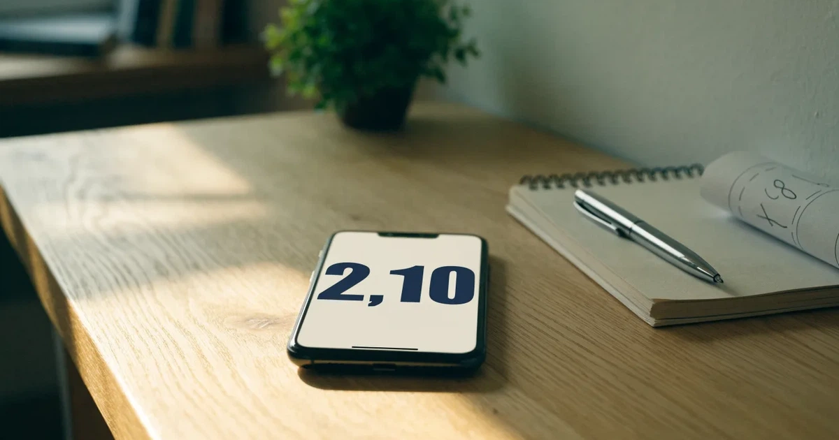 Ein Smartphone liegt neben einem Notizbuch und einem Kugelschreiber auf einem hellen Schreibtisch, das Display ist ausgeschaltet.