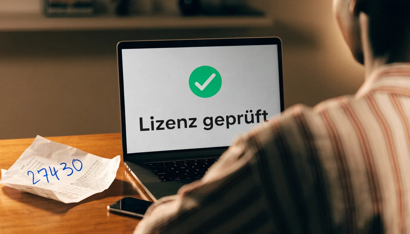 Eine Balkenwaage aus Messing steht im Gleichgewicht auf einem dunklen Pult neben einem hölzernen Richterhammer, dahinter eine unscharfe Wand.