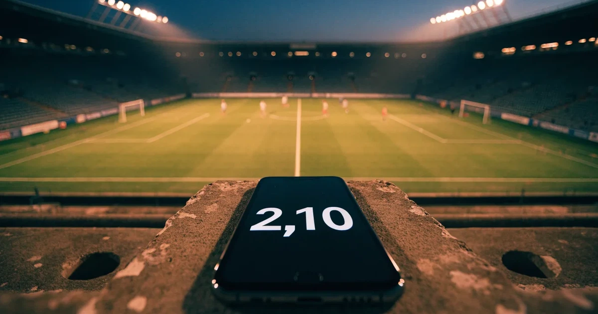 Ein riesiges Stadion in der Abenddämmerung aus der Vogelperspektive gesehen, die Lichter an den Rängen sind eingeschaltet.